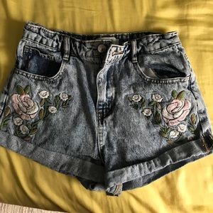 High waisted floral jean shorts